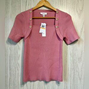 Rio & Rian Rose Elegance Ribbed Knit Button-Shoulder Top Size S